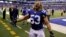FILE - In this Nov. 20, 2016 photo, Indianapolis Colts linebacker Edwin Jackson (53) walks off the field following an NFL football game against the Tennessee Titans in Indianapolis. Jackson, 26, was one of two men killed when a suspected drunken driver struck them as they stood outside their car along a highway in Indianapolis. 