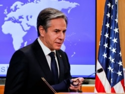 FILE - U.S. Secretary of State Antony Blinken holds a press briefing at the State Department in Washington, Jan. 27, 2021.