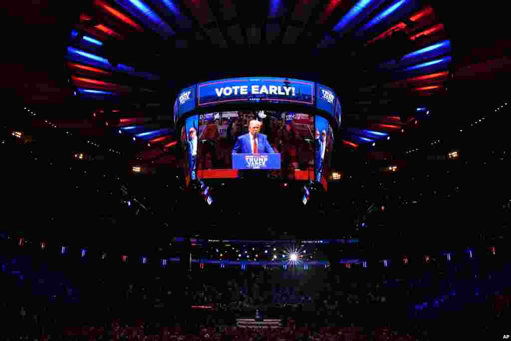 Republican presidential nominee former President Donald Trump speaks at a campaign rally at Madison Square Garden, Oct. 27, 2024, in New York. 