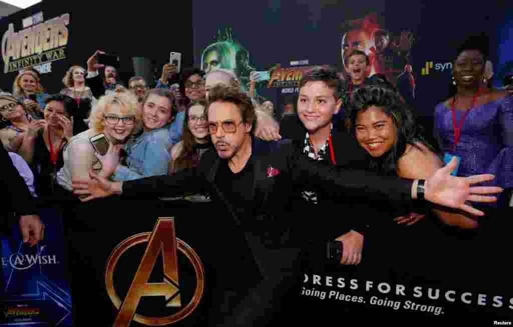 Actor Robert Downey Jr. arrives at the world premiere of "Avengers: Infinity War" in Los Angeles, California.