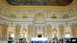 Presidents of 20 East and Central European countries attend a plenary session at the Royal Castle in Warsaw, Poland, May 27, 2011. The summit will be joined by US President Barack Obama