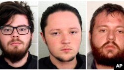 These undated photos provided by Floyd County, Ga., Police show from left, Luke Austin Lane of Floyd County, Jacob Kaderli of Dacula, and Michael Helterbrand of Dalton, Ga.