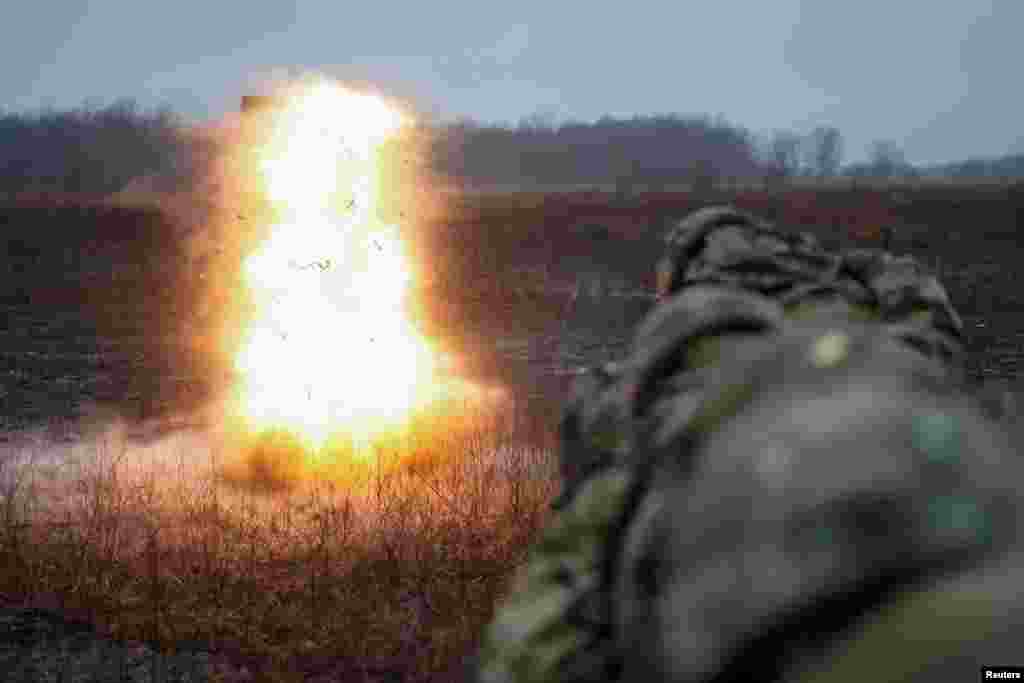 Soldiers assigned to A Company, 326th Brigade Engineer Battalion, 101 Airborne Division (AirAssault) detonate a explosive breeching charge during a training exercise at Fort Campbell, Kentucky, Feb.12, 2020.