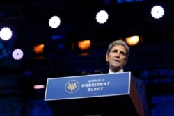 President-elect Joe Biden's climate envoy nominee former Secretary of State John Kerry speaks at The Queen theater, Nov. 24, 2020, in Wilmington, Del.