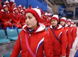 North Korean cheerleaders at the Pyeongchang 2018 Winter Olympics, Feb. 14, 2018.