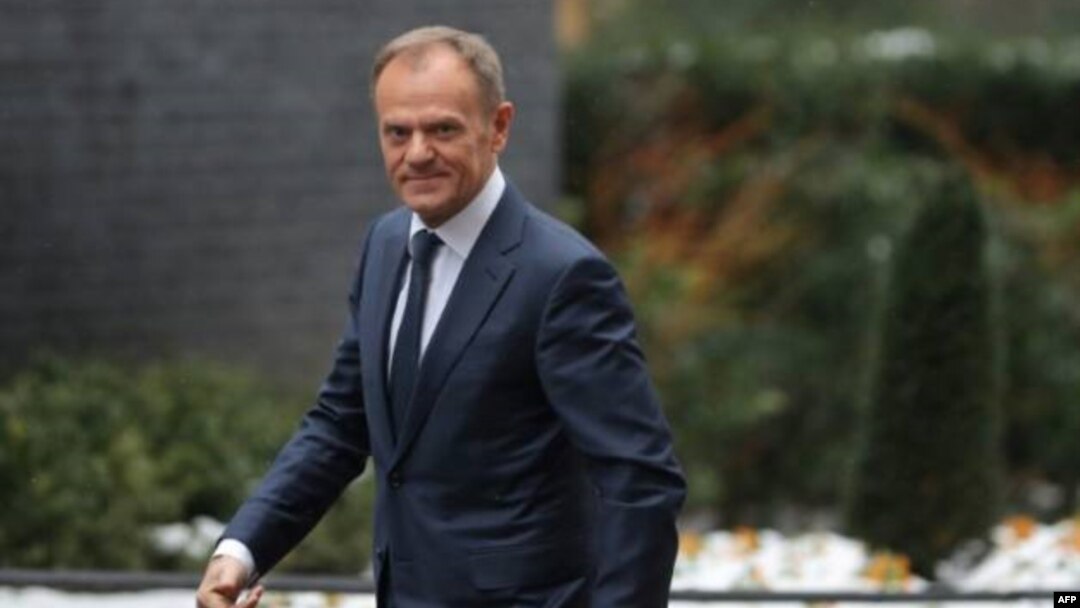 FILE - Donald Tusk, president of the European Council, is seen in London, March 1, 2018.
