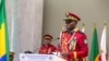 FILE - Gabon coup leader General Brice Oligui Nguema speaks after being sworn in as interim president during his swearing-in ceremony, in Libreville, Gabon, September 4, 2023. 