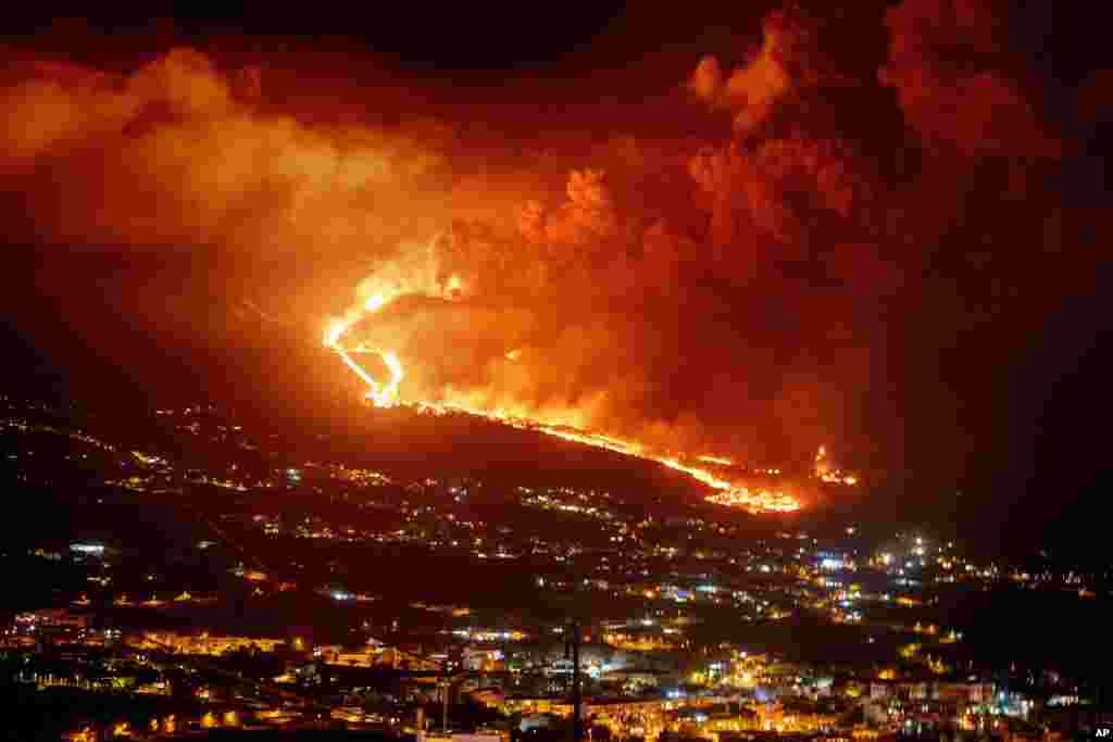 Lava flows as volcano continues to erupt on the Canary island of La Palma, Spain.