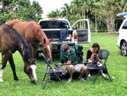 Videographer John Oliva, owner of Digital Cut Productions in Fort Lauderdale, volunteers his company's services to help others during the COVID-19 epidemic. Here, they shoot a video on a horse farm for a fellow small-business owner.