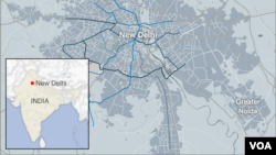 Map of New Delhi India, showing the neighborhood of Greater Noida.