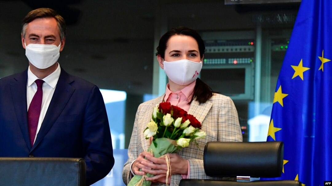 Cветлана Тихановская и президент Европарламента Дэвид Сассоли в штаб-квартире ЕС . Брюссель, 21 сентября 2020.