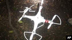 FILE - This handout photo provided by the US Secret Service shows the drone that crashed onto the White House grounds in Washington, Jan. 26, 2015.