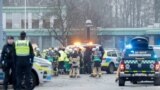 Members of the emergengy services work at the scene of the Risbergska School in Orebro, Sweden, on February 4, 2025, following reports of a serious violent crime.