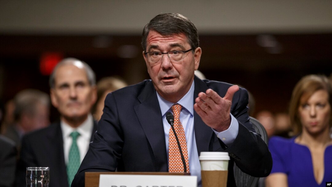 Ashton Carter, President Barack Obama’s choice to be defense secretary, testifies before the Senate Armed Services Committee hearing on his nomination to replace Chuck Hagel as Pentagon chief, on Capitol Hill, Washington, Feb. 4, 2015.