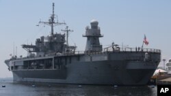 The USS Blue Ridge is seen in Manila, March 6, 2016. Several of those indicted in the "Fat Leonard" bribery scandal served aboard the Blue Ridge.