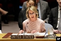 FILE - United States ambassador to the United Nations Kelly Craft speaks during a Security Council meeting at United Nations headquarters, Feb. 11, 2020.