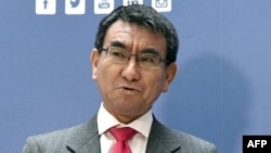 Le ministre des Affaires étrangères japonais, Taro Kono, le 15 frévier 2018, à Vienne 