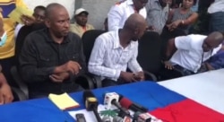 Former Senator Nenel Cassy of the Fanmi Lavalas opposition party attends a meeting to discuss a political accord to establish a transitional government to replace President Jovenel Moise on Feb. 7, 2021. (Photo: Renan Toussaint/ VOA)