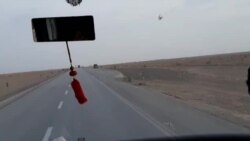 View through windshield of bus