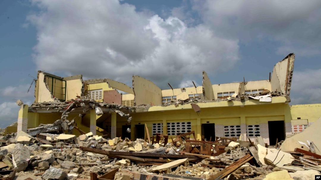 A house that was demolished on public health grounds in the Gesco neighborhood of Abidjan, Ivory Coast, Feb. 28, 2024.
