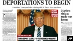 A portion of a satirical front page of the Boston Globe published on the newspaper's website, April 9, 2016. The paper's editorial board used the parody to express its uneasiness with a potential Donald Trump presidency. 