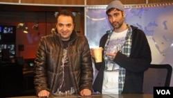 Parazit co-creators Kambiz Hosseini and Saman Arbabi on the set of their program.