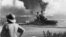 American ships burn during the Japanese attack on Pearl Harbor, Hawaii on Dec. 7, 1942.