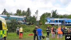 The Western Express Train collided with a passenger train near the village of Milavce between the stations Domazlice and Blizejov, Czech Republic, Aug. 4, 2021.