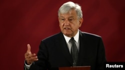 Mexico's new President Andres Manuel Lopez Obrador holds a news conference at National Palace in Mexico City, Mexico, Dec. 3, 2018. 