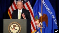 FILE - Attorney General Jeff Sessions speaks during the Justice Department's National Summit on Crime Reduction and Public Safety.