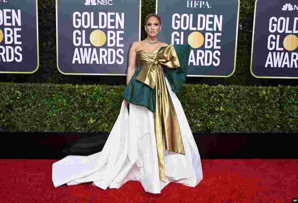 Jennifer Lopez arrives at the 77th annual Golden Globe Awards at the Beverly Hilton Hotel, Jan. 5, 2020, in Beverly Hills, California.