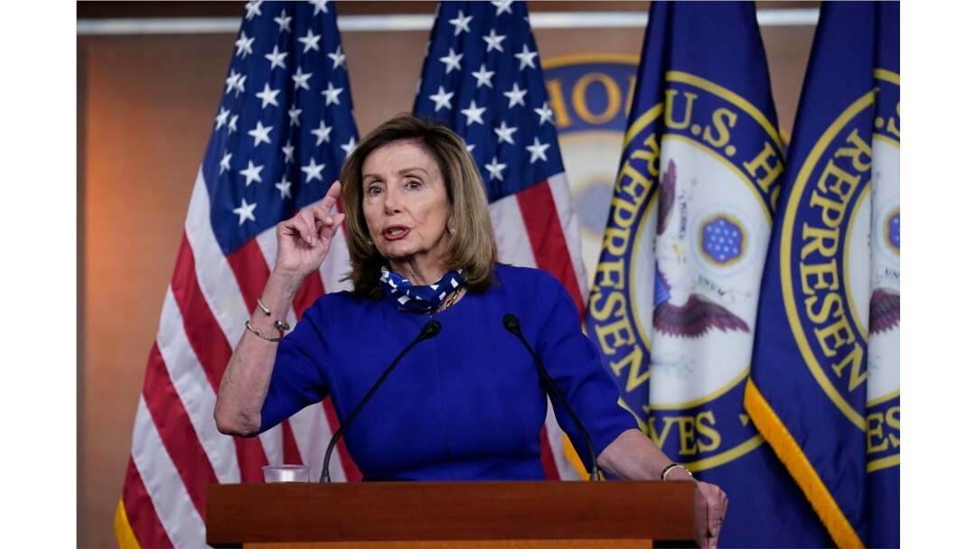 Speaker of the House Nancy Pelosi, D-Calif., speaks during a news conference at the Capitol in Washington, Aug. 27, 2020.