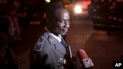 Gen. Gilbert Diendere, who was named leader of Burkina Faso on Thursday, speaks to media in Ouagadougou, Burkina Faso, Sept. 19, 2015. 