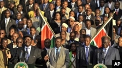 Kenya's Prime Minister, Raila Odinga makes an address to the public as President Mwai Kibaki and other members of parliament listen after an official announcement of provisional results of Kenya's constitutional referendum in Nairobi, August 5, 2010.