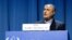 Mohammad Eslami, the head of Iran's Atomic Energy Organization, speaks during a media briefing on the new nuclear energy projections, at IAEA's General Conference in Vienna, Austria, Sept. 16, 2024.