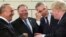 From left, Turkish Foreign Minister Mevlut Cavusoglu, U.S. Secretary of State Mike Pompeo, NATO Secretary General Jens Stoltenberg and British Foreign Secretary Boris Johnson speak prior to a meeting of NATO foreign ministers at NATO headquarters in Brussels, April 27, 2018.