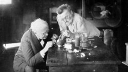 Inventors Thomas Edison, left, and Charles Steinmetz in a laboratory