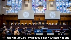 FILE - The International Court of Justice (ICJ), principal judicial organ of the U.N., holds hearings in the case concerning the Application of the International Convention for the Suppression of Financing Terrorism and of the International Convention on the Elimination of All Forms of Racial Discrimination (Ukraine v. Russian Federation) at the Peace Palace in The Hague, March 6, 2017.