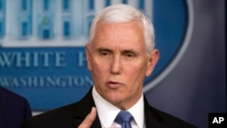 Vice President Mike Pence speaks during a news conference with President Donald Trump on coronavirus in the press briefing room at the White House, Feb. 29, 2020, in Washington. 