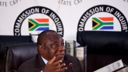 FILE - South African President Cyril Ramaphosa testifies before the Zondo Commission of Inquiry into State Capture in Johannesburg, South Africa, Aug. 12, 2021.