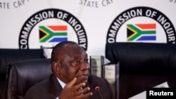 South African President Cyril Ramaphosa testifies before the Zondo Commission of Inquiry into State Capture in Johannesburg, South Africa, Aug. 12, 2021. 