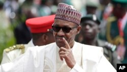 Presiden Muhammadu Buhari tiba dalam pelantikannya di Abuja, Nigeria, Jumat (29/5). 