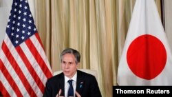 미·일 안보협의위원회(2+2) 회담을 위해 16일 일본 도쿄를 방문한 토니 블링컨 미 국무장관이 기자회견을 하고 있다. 