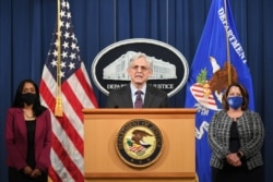 U.S. Attorney General Merrick Garland speaks at the Department of Justice in Washington, April 26, 2021.
