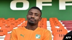 Salomon Kalou lors d'un entraînement à Abidjan, le 7 novembre 2017.