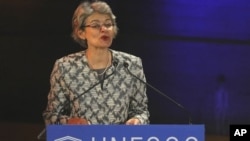 UNESCO Director General Irina Bokova delivering a speech, Paris, Jan. 30, 2012.