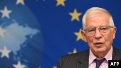 FILE - European Union foreign policy chief Josep Borrell speaks during a press conference at the EU Delegation on Sept. 20, 2021, in New York City.