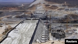 FILE - A general view of Ethiopia's Grand Renaissance Dam, as it undergoes construction, is seen during a media tour along the river Nile in Benishangul Gumuz Region, Guba Woreda, in Ethiopia, March 31, 2015.