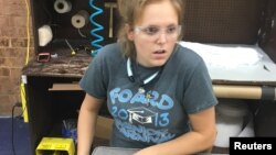 Elizabeth Fowler works as a trainee upholsterer on the assembly line at Vanguard Furniture in Hickory, North Carolina, U.S., July 19, 2016. 