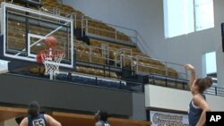 George Washington University's women's basketball team during a practice